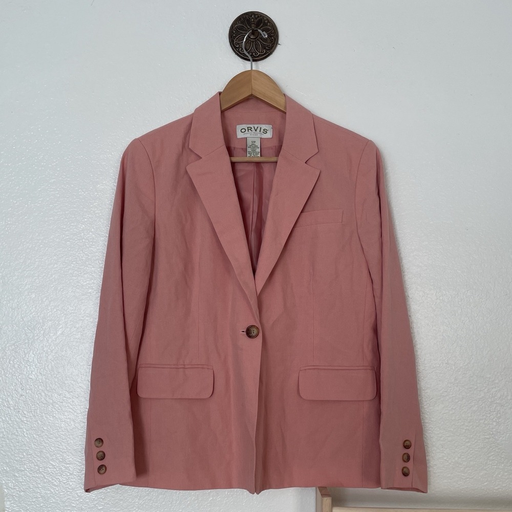 Orvis Women's‎ Blazer Size 12P Linen Tencel Sport Jacket Cantaloupe One Button
